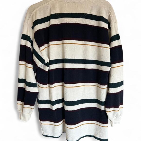 Vintage Rugby Long Sleeve Polo Blue Navy White Stripe Size Medium Cotton Preppy - Picture 2 of 7